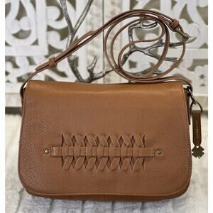 LUCKY BRAND Kingston Crossbody Bag Tobacco Brown Leather Flap Handbag Purse